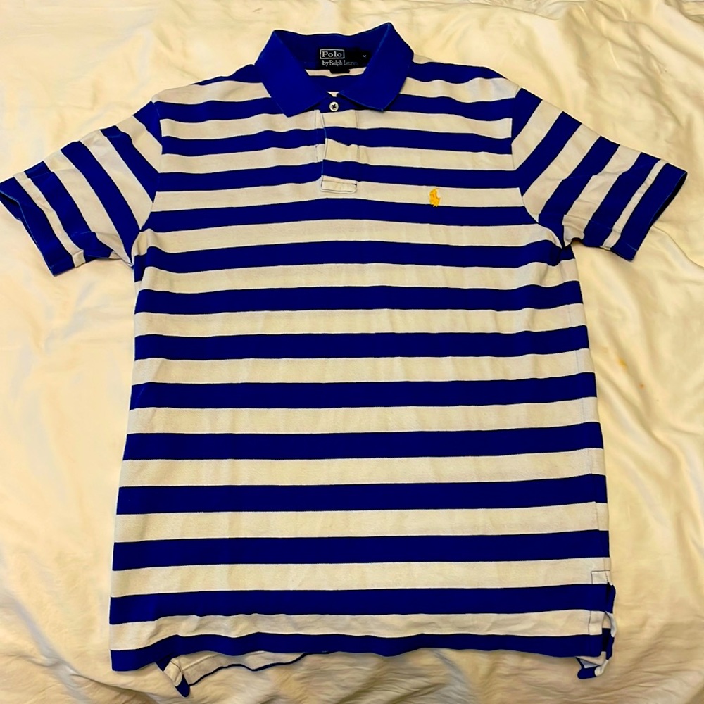 Ralph Lauren Polo Waffle Weave - Blue & White Striped - Medium - 100% Cotton